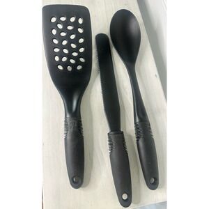 Lot of 3 OXO Good Grips Black Nylon Slotted Turner/ Spatula & Spoon